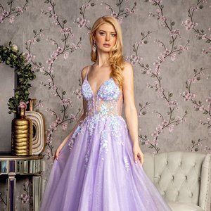 NEW LONG A-LINE SLEEVELESS STRAPPED MESH DRESS EMBROIDERED WITH SEQUINS GL3226